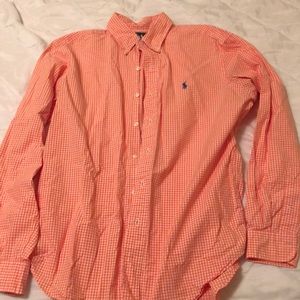 Polo Long Sleeve Orange and White Checkered Shirt